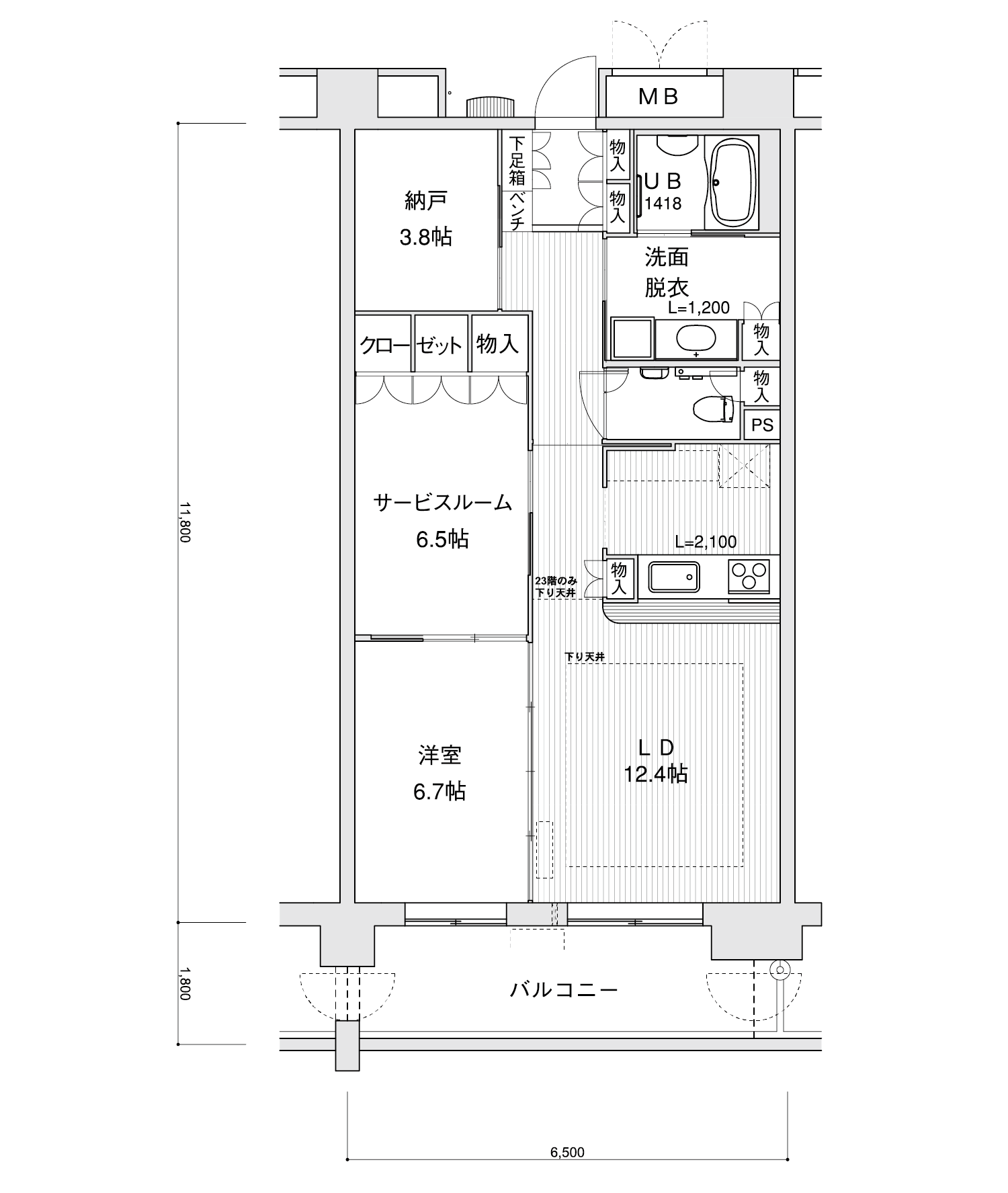 703-G21LDK＋サービスルーム＋納戸専有面積 / 76.70m²